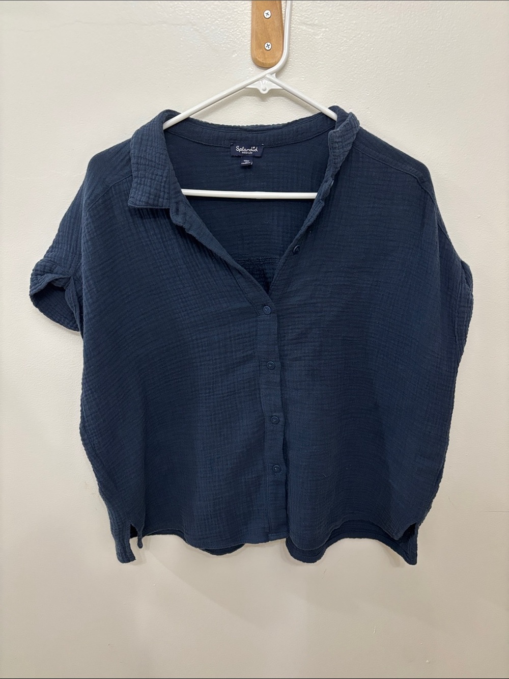 Splendid Navy Short-Sleeve Button-Front Gauze Shirt